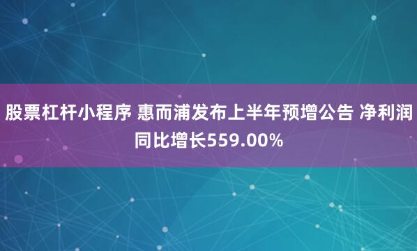 股票杠杆小程序 惠而浦发布上半年预增公告 净利润同比增长559.00%