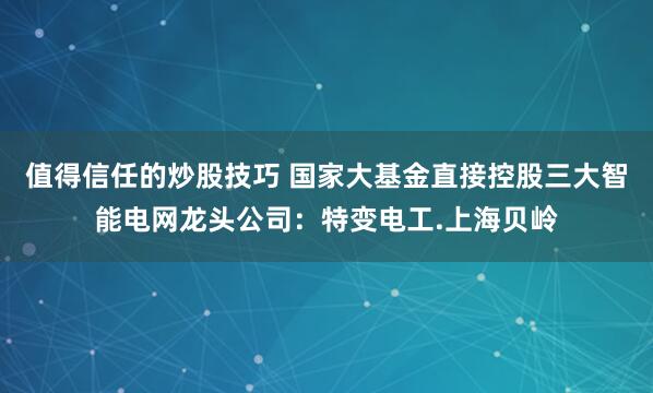 值得信任的炒股技巧 国家大基金直接控股三大智能电网龙头公司：特变电工.上海贝岭