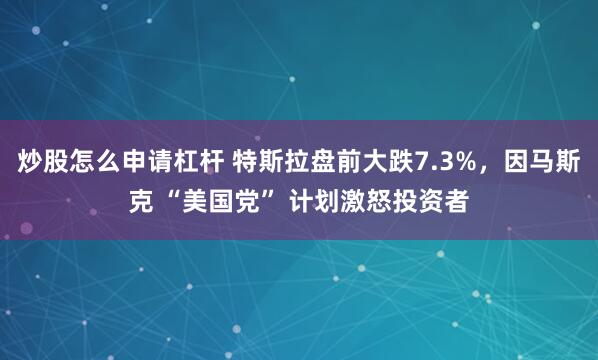 炒股怎么申请杠杆 特斯拉盘前大跌7.3%，因马斯克 “美国党” 计划激怒投资者