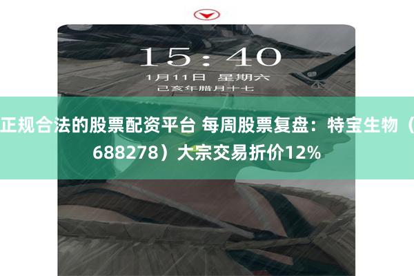 正规合法的股票配资平台 每周股票复盘：特宝生物（688278）大宗交易折价12%
