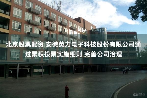 北京股票配资 安徽英力电子科技股份有限公司通过累积投票实施细则 完善公司治理
